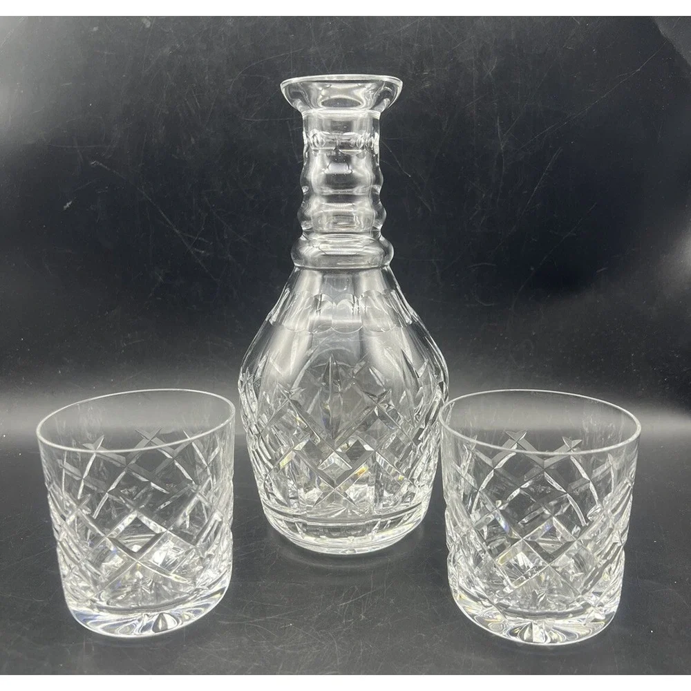 Vintage Waterford Clear Crystal WAT7 Pattern Decanter and Glasses Set